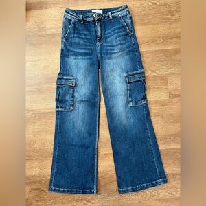 Risen /Women's Stretchy Denim High Rise Wide Leg Cargo Jeans